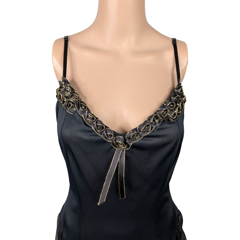 VTG 80s Frederick’s of Hollywood Dress Black Gold Asymmetric Whimsigoth Rare S/M - Picture 3 of 10